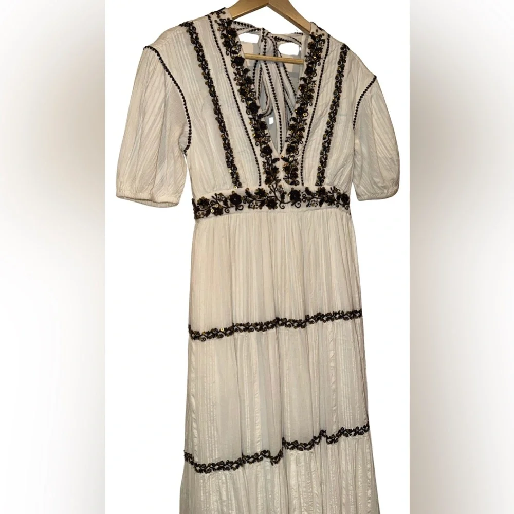 Ulla Johnson Alma Dress Blanc 100% Cotton Gauze 4 Maxi Sequin Embroidered $795 - Picture 4 of 11